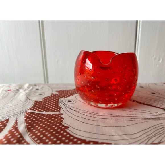 Vintage blown glass bowl ashtray red controlled bubbles - Picture 3 of 5